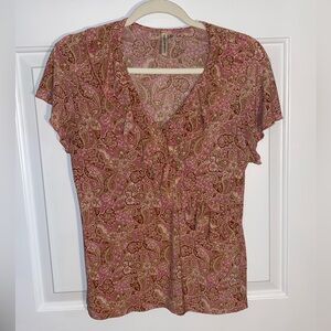 Susan Lawrence Pink and Brown Paisley Blouse - made in USA